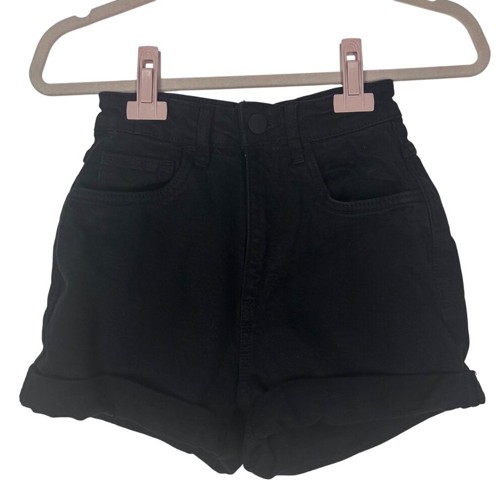 Cotton On 2 Womens High Rise Black Denim Shorts Roll Cuff